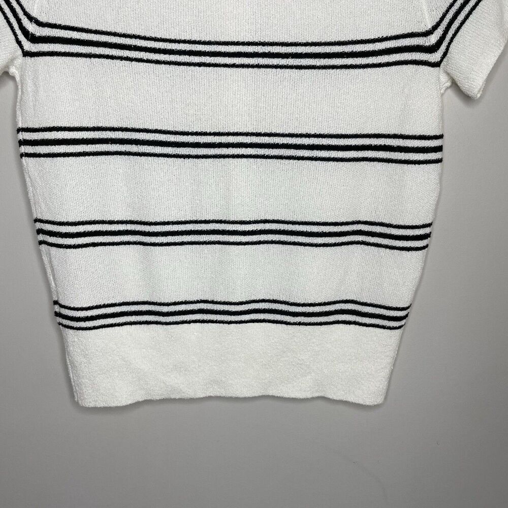 MADEWELL Sweater Women XS Polo Knit Tee NEW Ivory Stripe Short Sleeve NQ341 - Picture 8 of 14